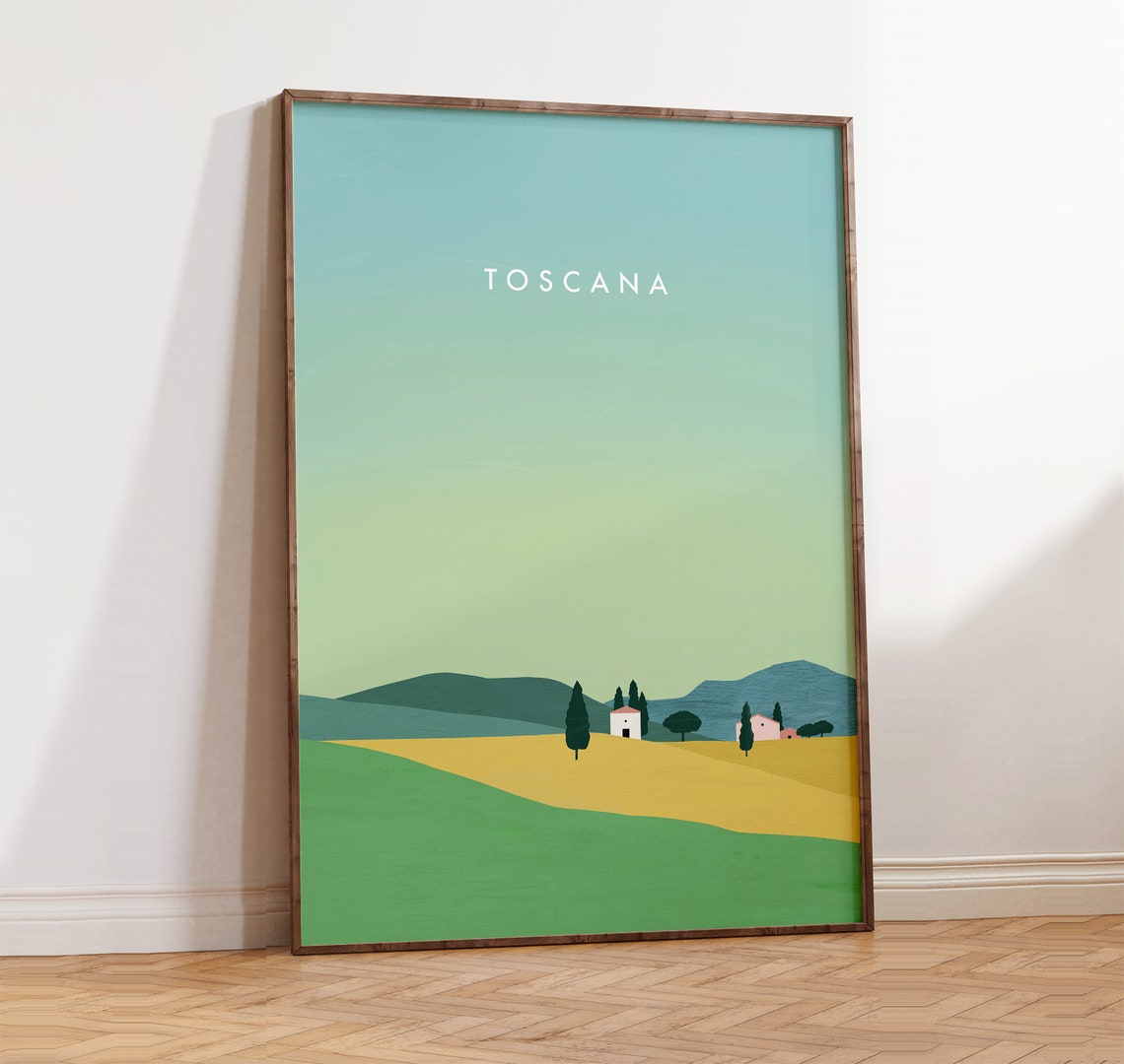 Toscana Italy Rolling Hills Cypress Villa Countryside Travel Poster