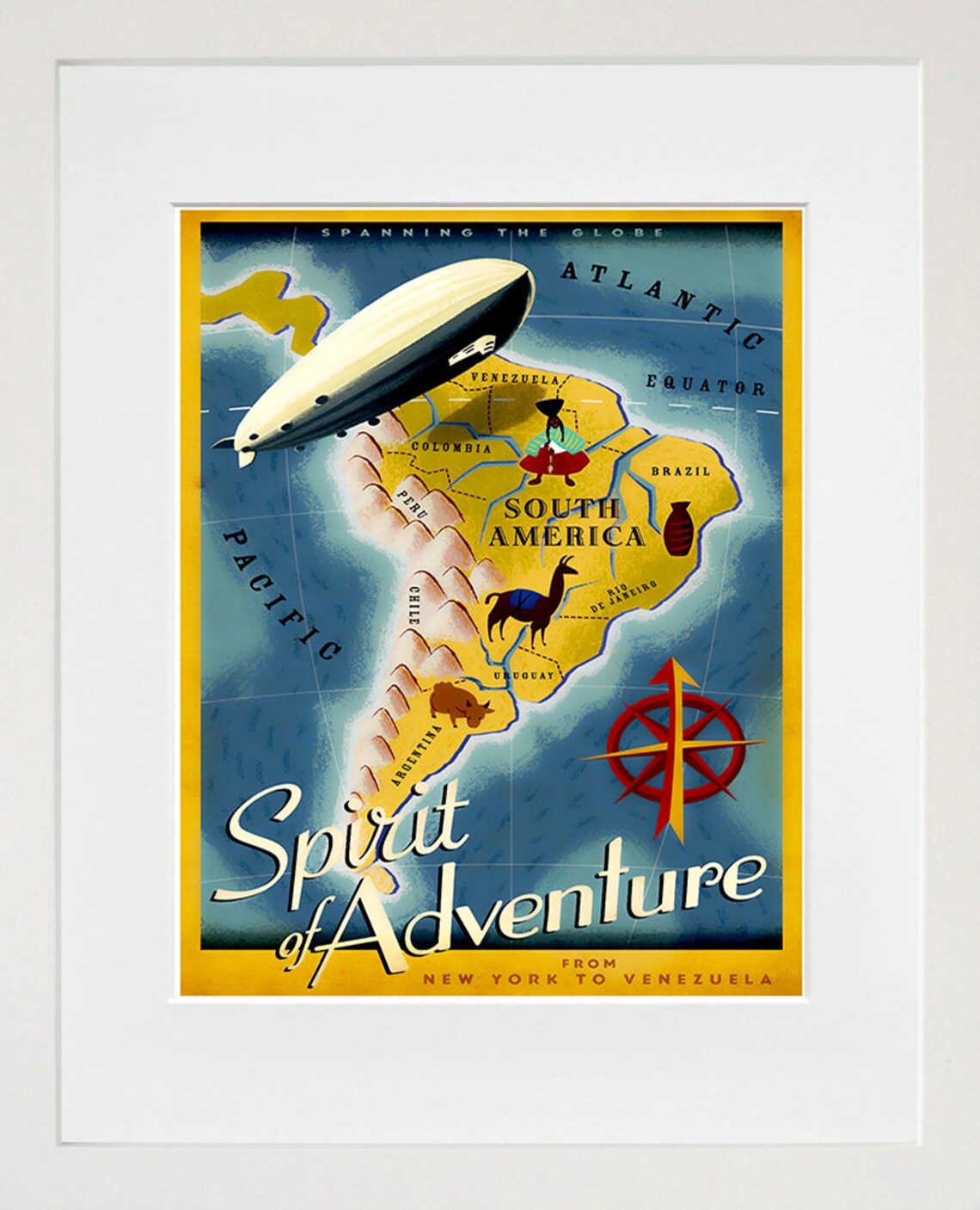 Spirit of Adventure Vintage Travel Poster South America Map Zeppelin