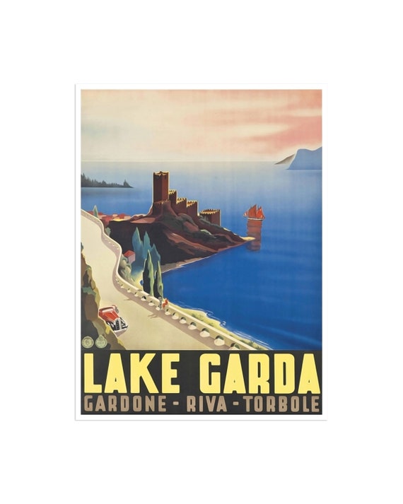 Travel Poster Italy Art Lake Garda Print Vintage Italian Home Decor Zt695