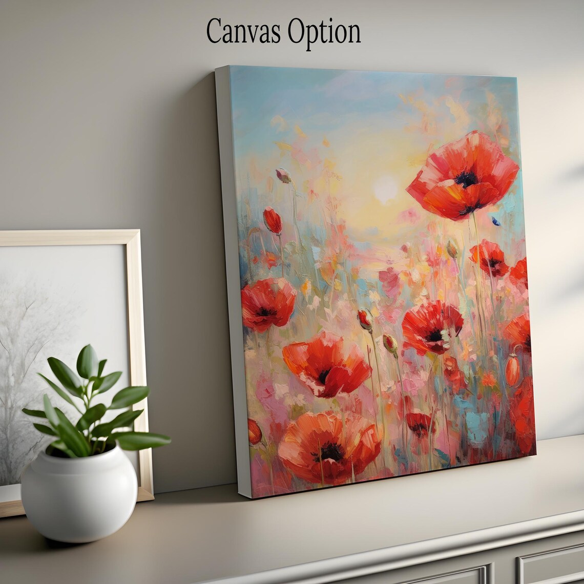 Red Poppy Meadow at Sunrise Impressionist Floral Landscape Poster - Image 2