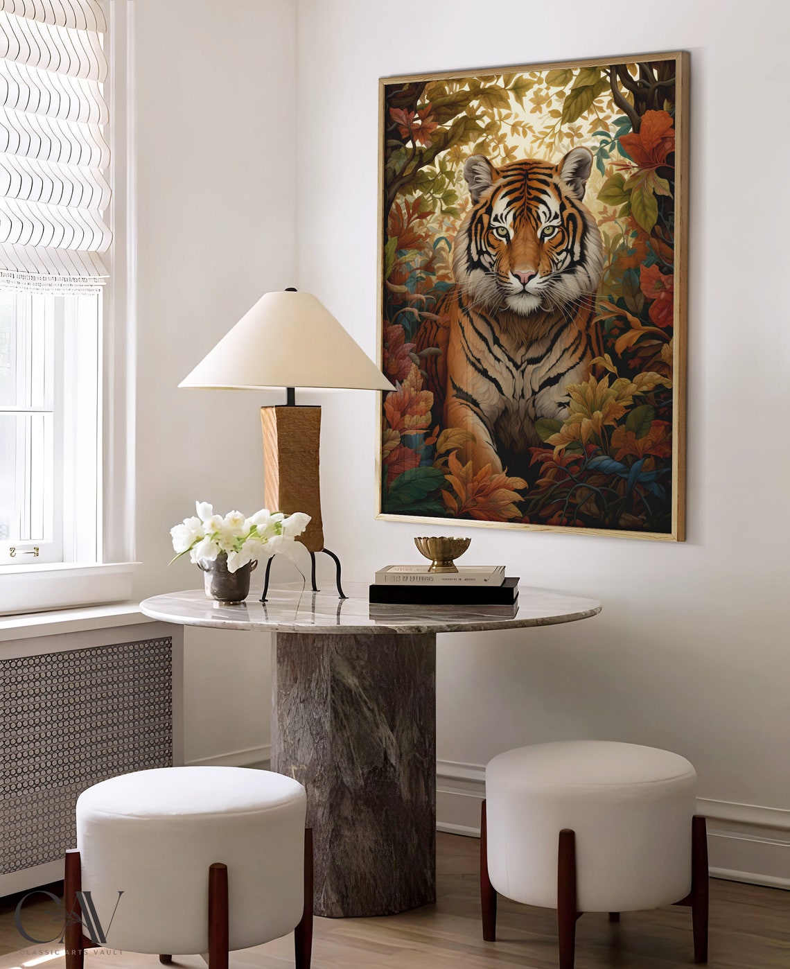 Tiger Portrait In Autumn Foliage Dark Moody Gold Frame Style Poster - Image 4