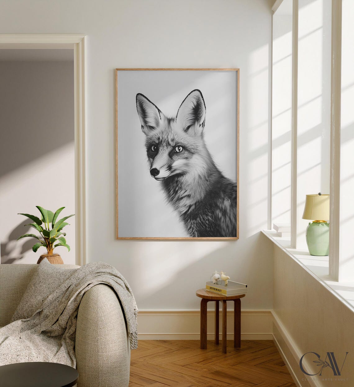 Black and White Fox Face Front View Portrait Photography Poster - Image 2