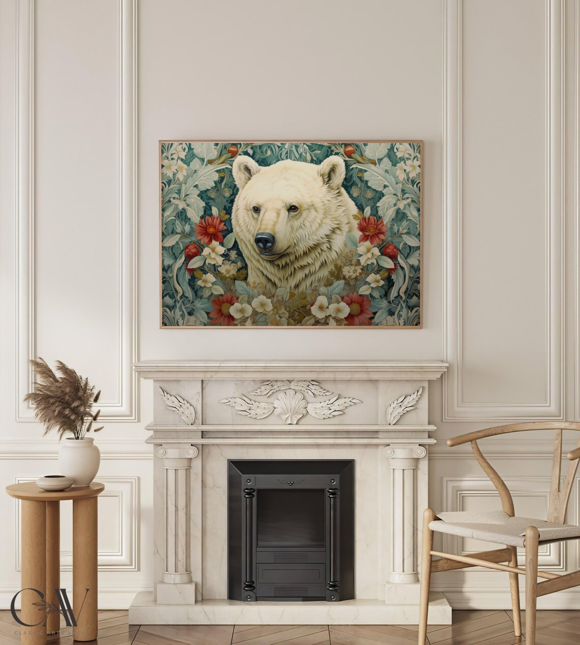 White Bear Floral Portrait Vintage Teal Botanical Art Poster - Image 2