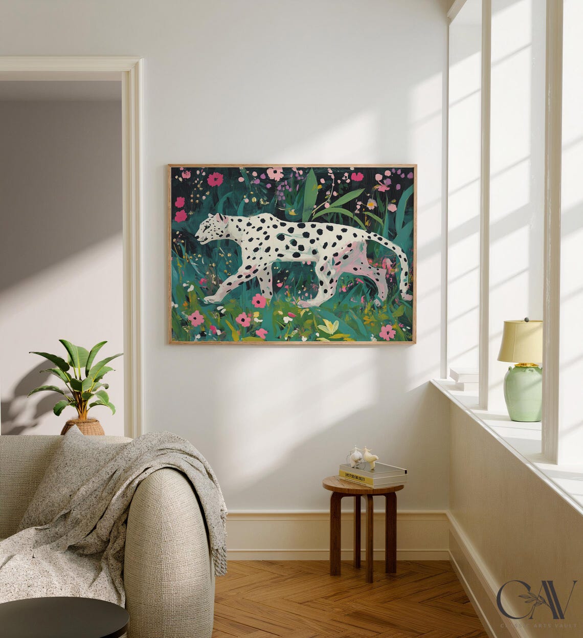 White Leopard Jungle Flowers Painterly Maximalist Art Poster - Image 3