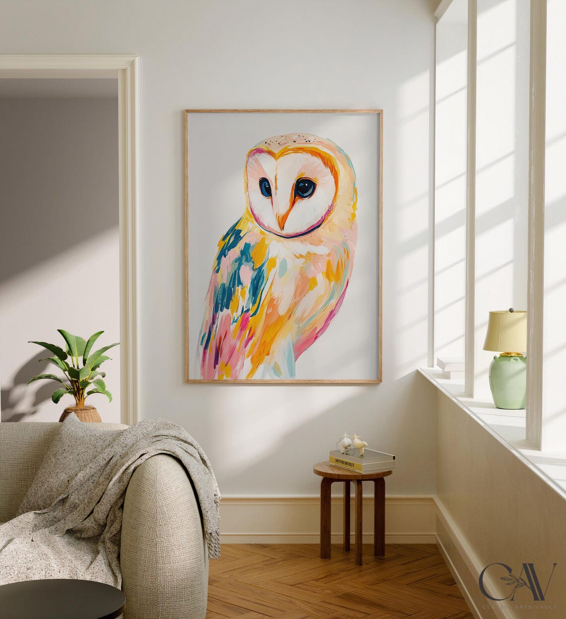 Barn Owl Colorful Brushstroke Portrait Nursery Bird Wall Art - Image 2