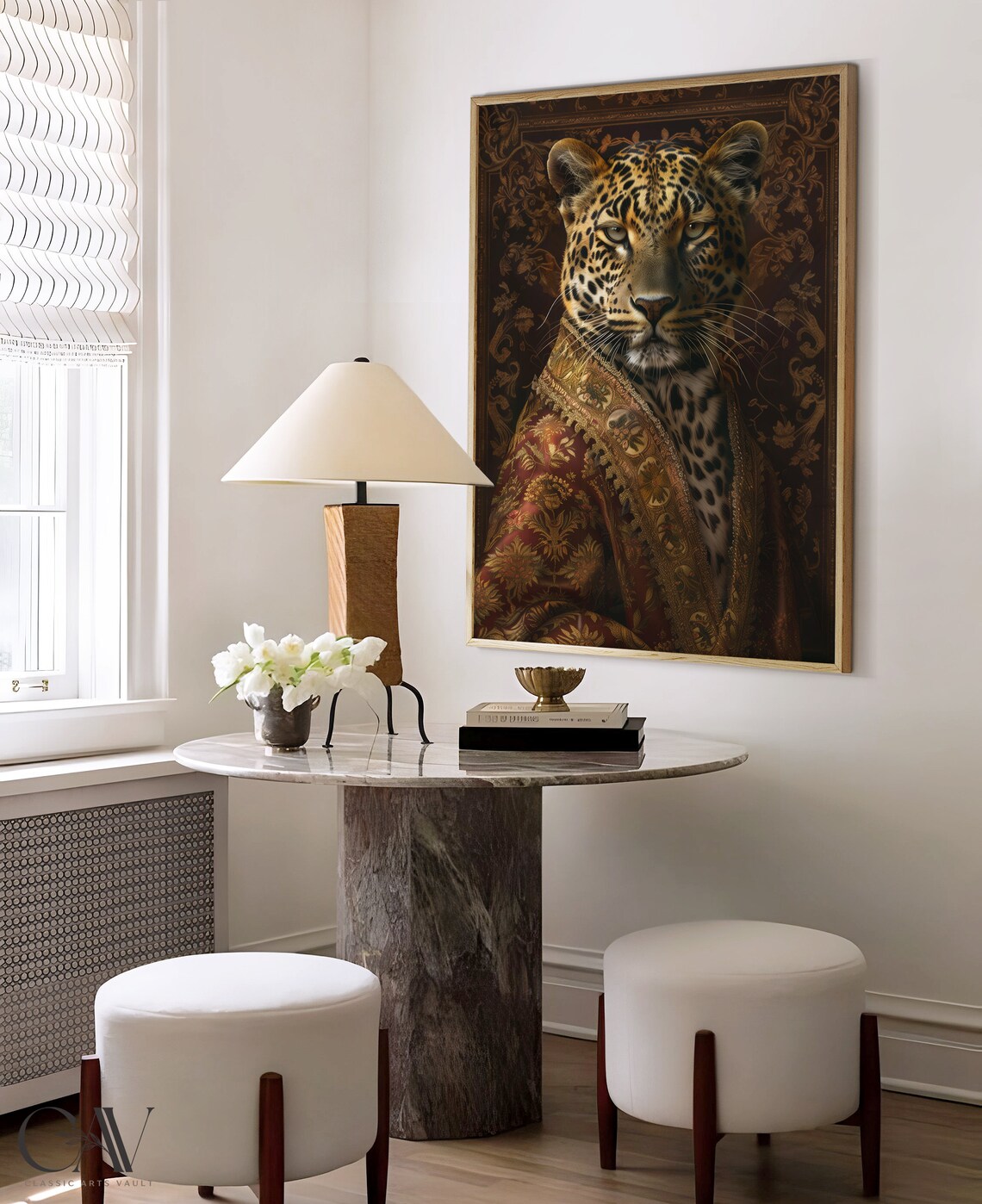 Leopard in Ornate Brocade Robe on Dark Baroque Portrait Poster - Image 4