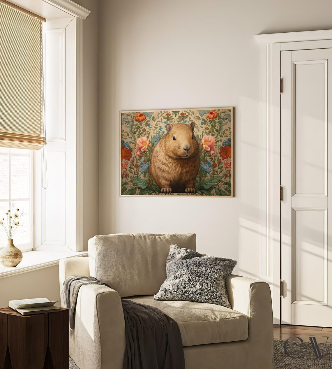 William Morris Inspired Capybara Art Print, Rustic Farmhouse - Image 2