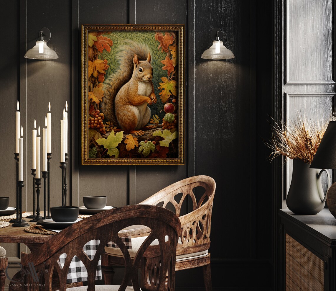 William Morris Inspired Squirrel Autumn Art Print