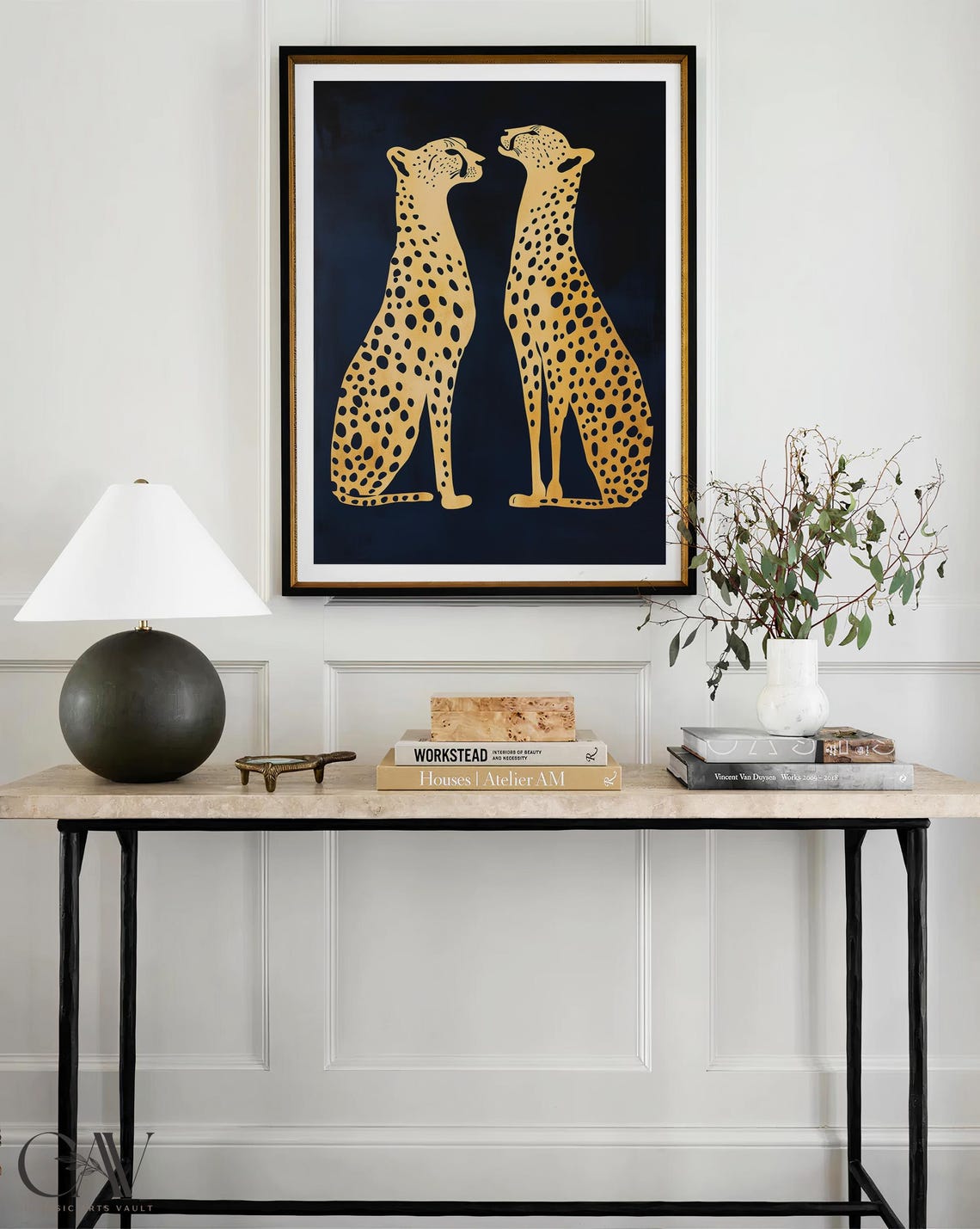 Two Gold Cheetahs Facing Each Other On Navy Minimalist Poster - Image 4