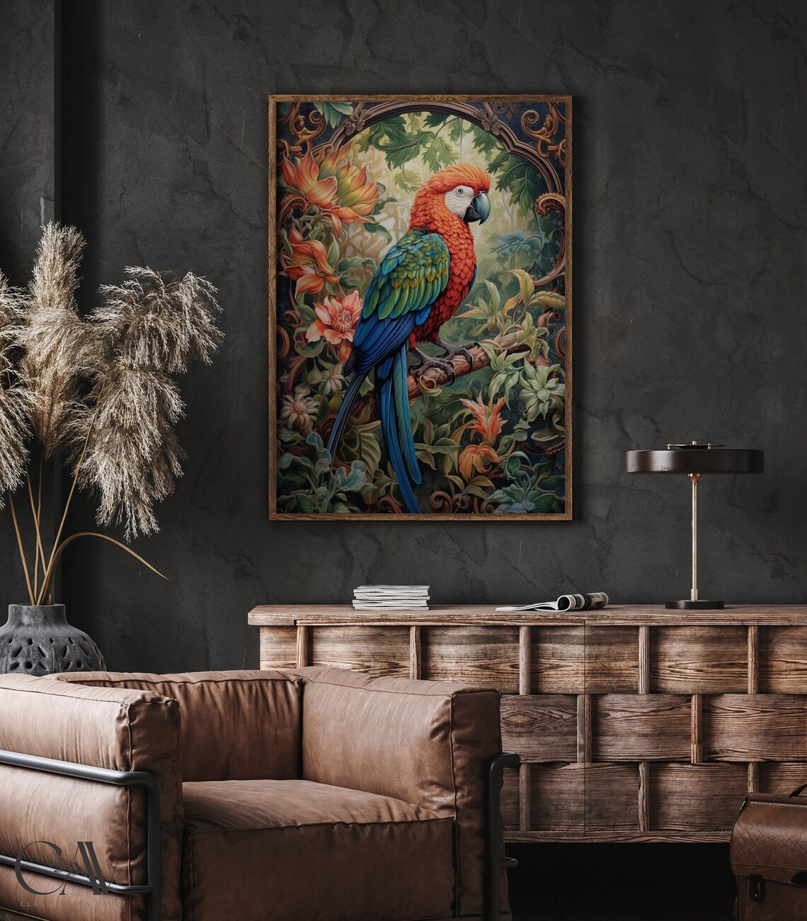 Scarlet Macaw Parrot Perched In Tropical Flower Garden Poster - Image 5