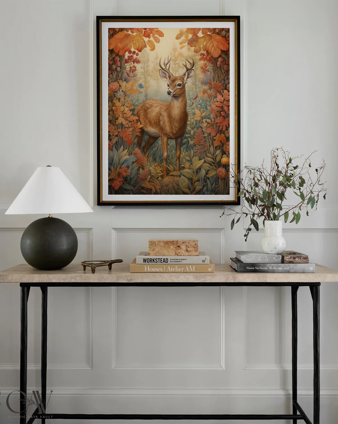 William Morris Inspired Deer Autumn Art Print - Image 3