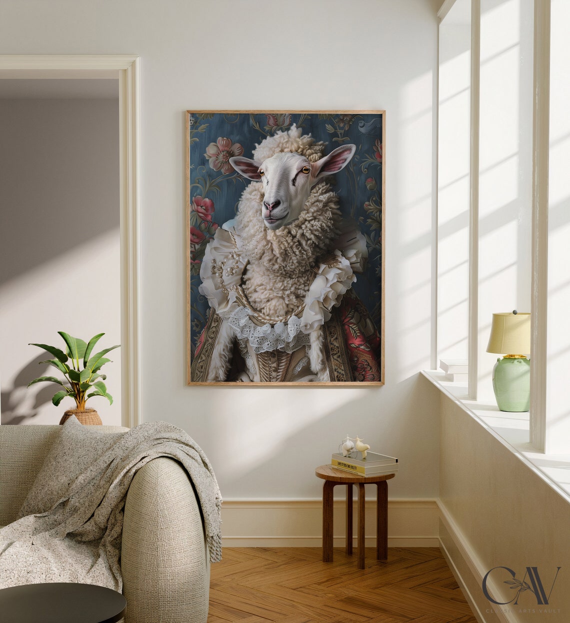 Sheep Royal Renaissance Portrait White Lace Ruff Animal Wall Art - Image 2