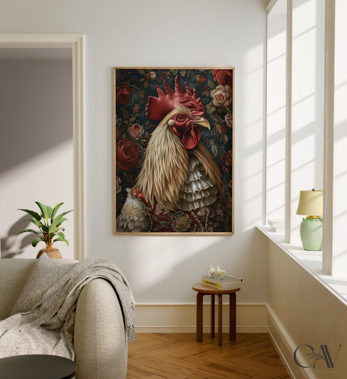 Rooster Royal Portrait Ruff Collar Brocade Vest Bird Wall Art - Image 2