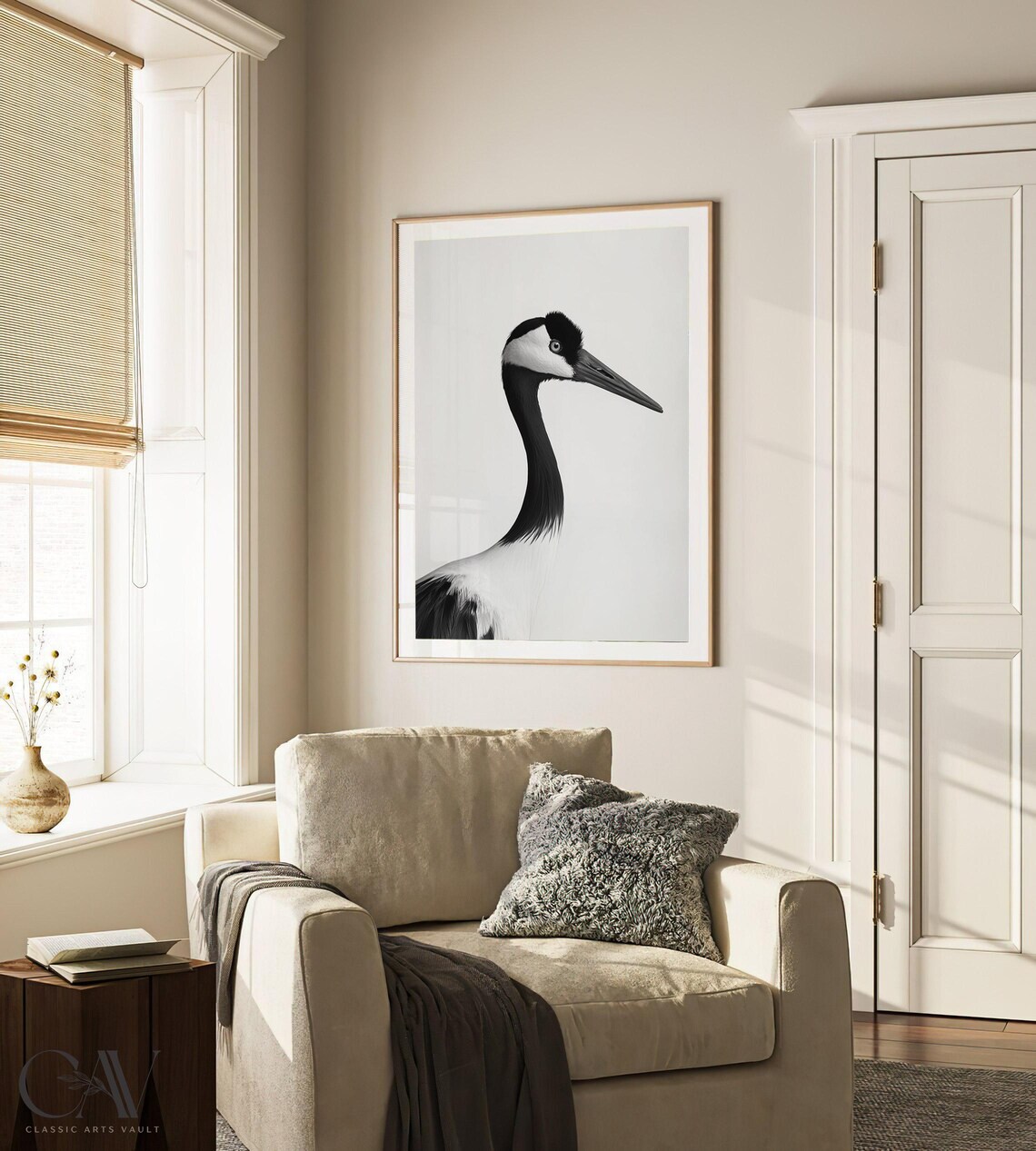 Black and White Crane Portrait Long Neck Bird Photography Poster - Image 3