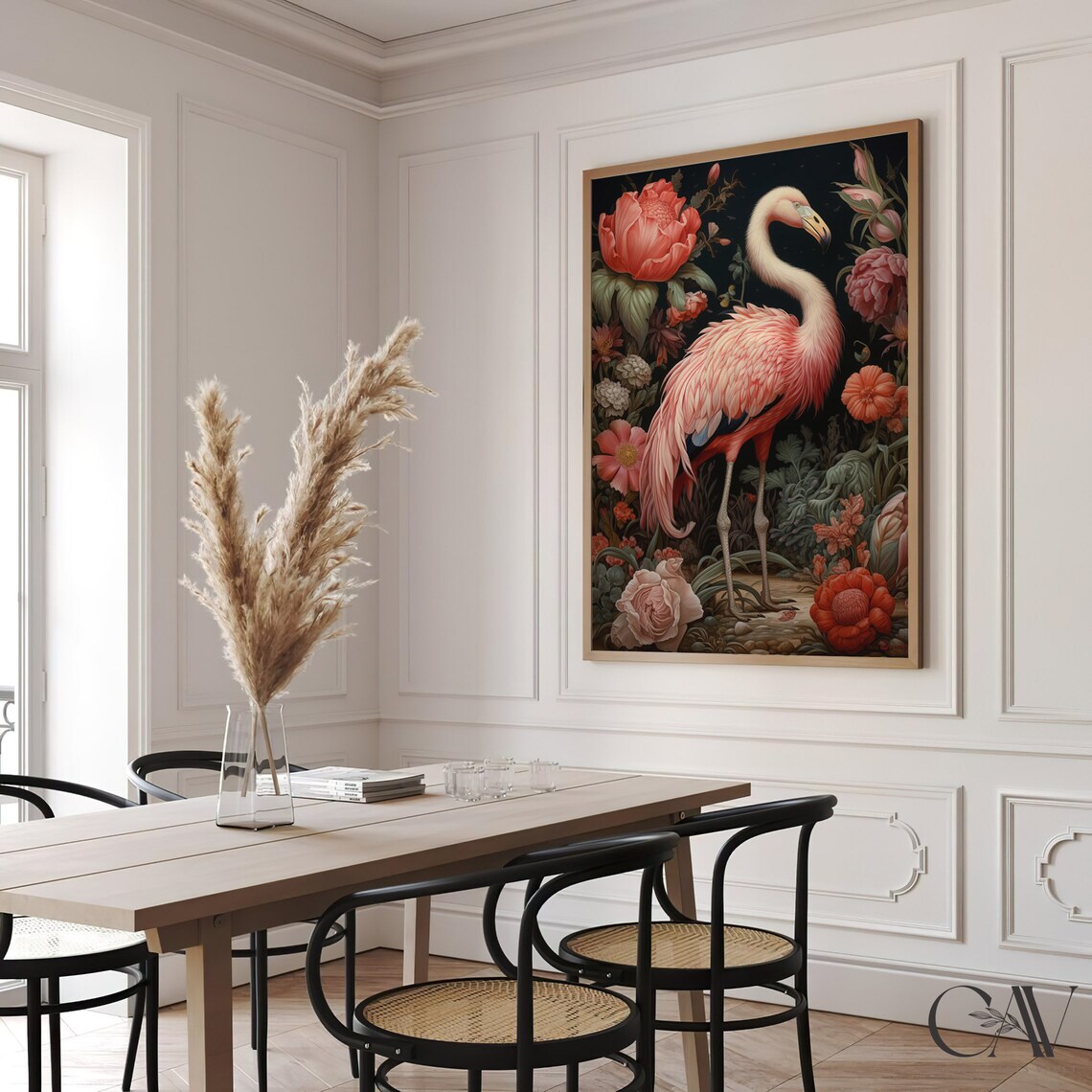 Flamingo Dark Botanical Moody Peonies Vintage Floral Art Poster - Image 2
