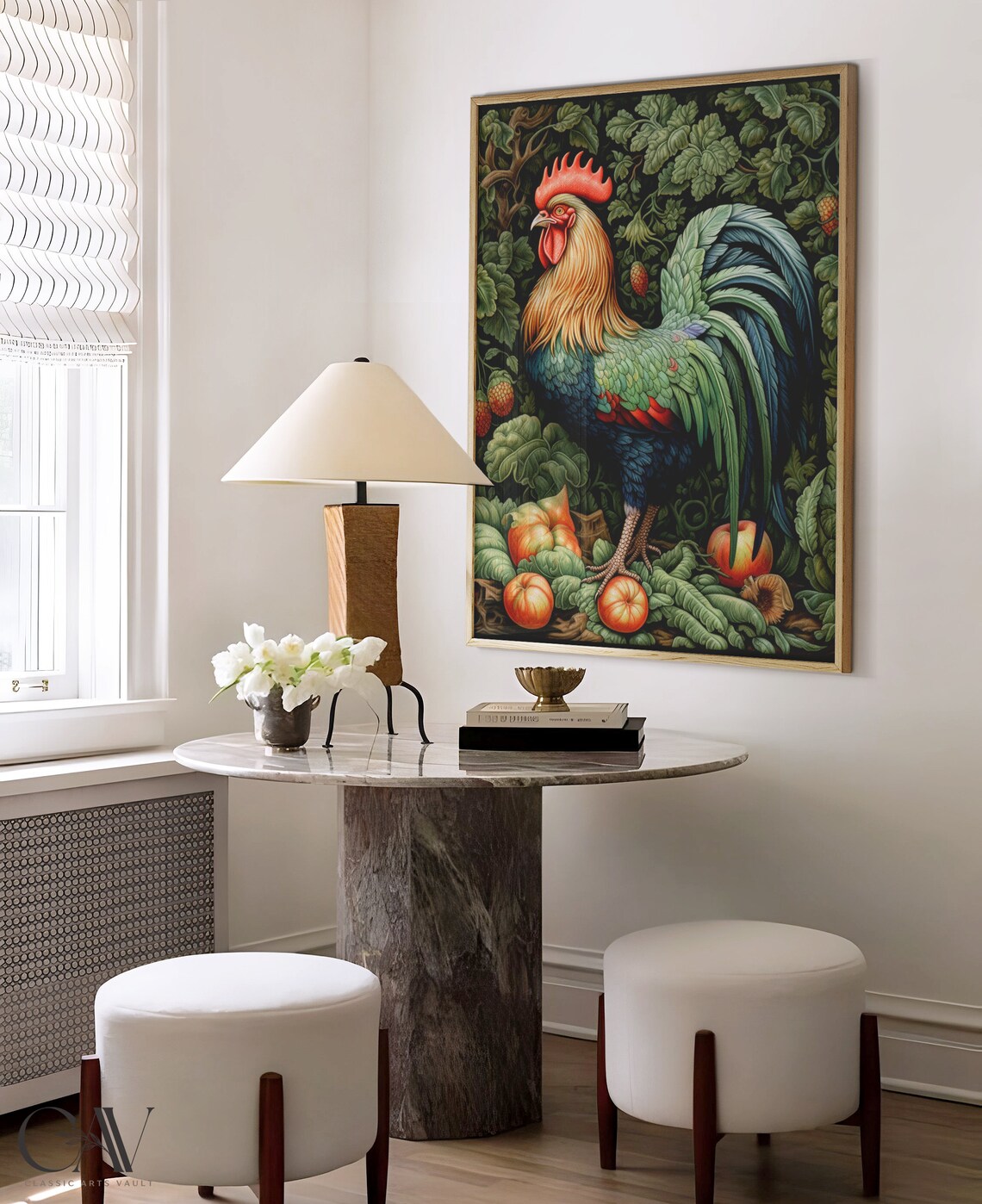William Morris Inspired Chicken Rooster Art Print - Image 3