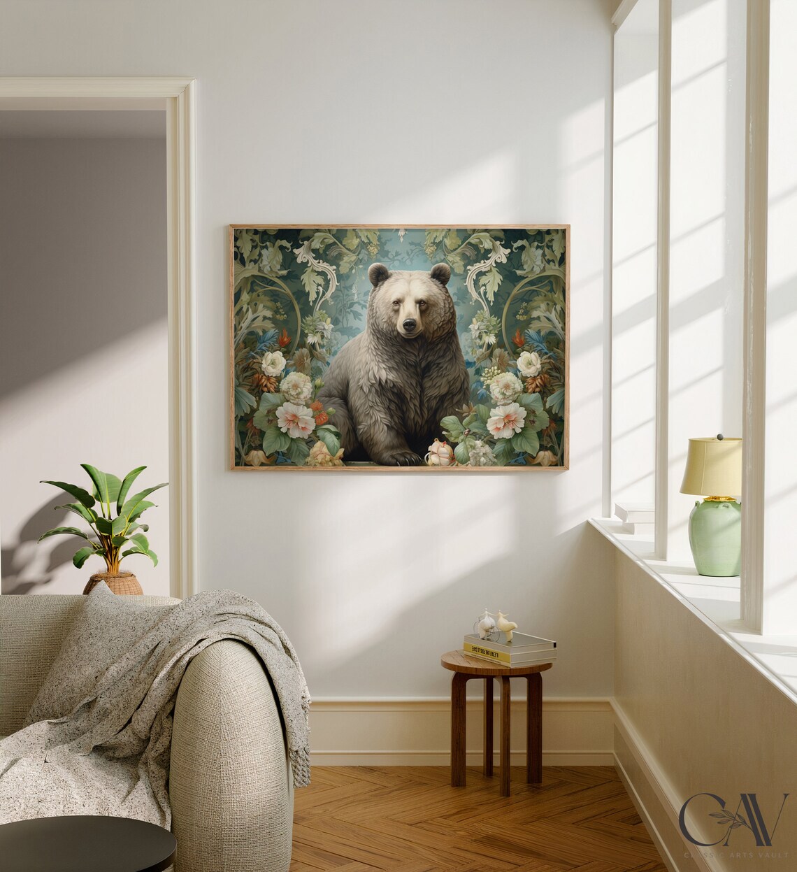 Gray Bear Portrait Among Flowers Vintage Botanical Animal Poster - Image 2