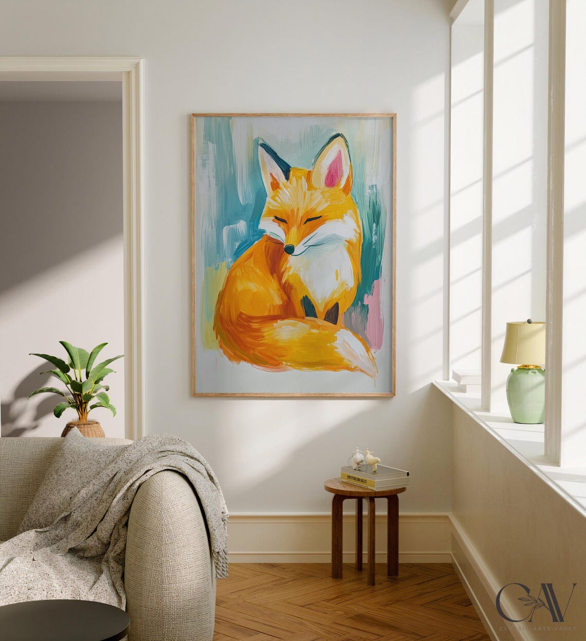 Sleeping Fox Colorful Portrait Modern Wildlife Animal Poster - Image 2