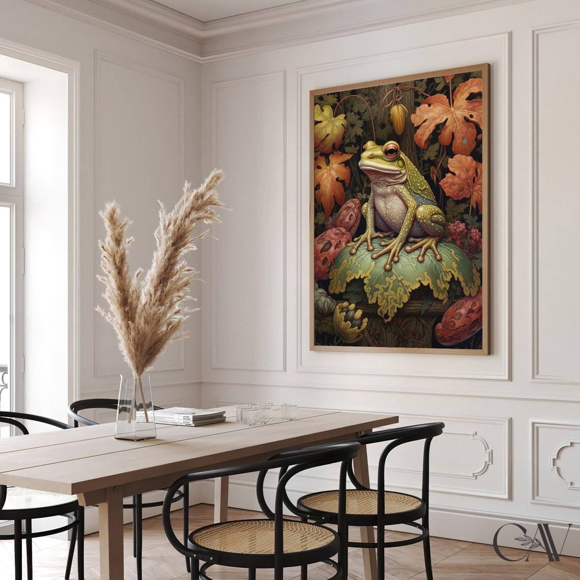Vintage Green Tree Frog Perched On Leaf Among Autumn Foliage Poster - Image 3