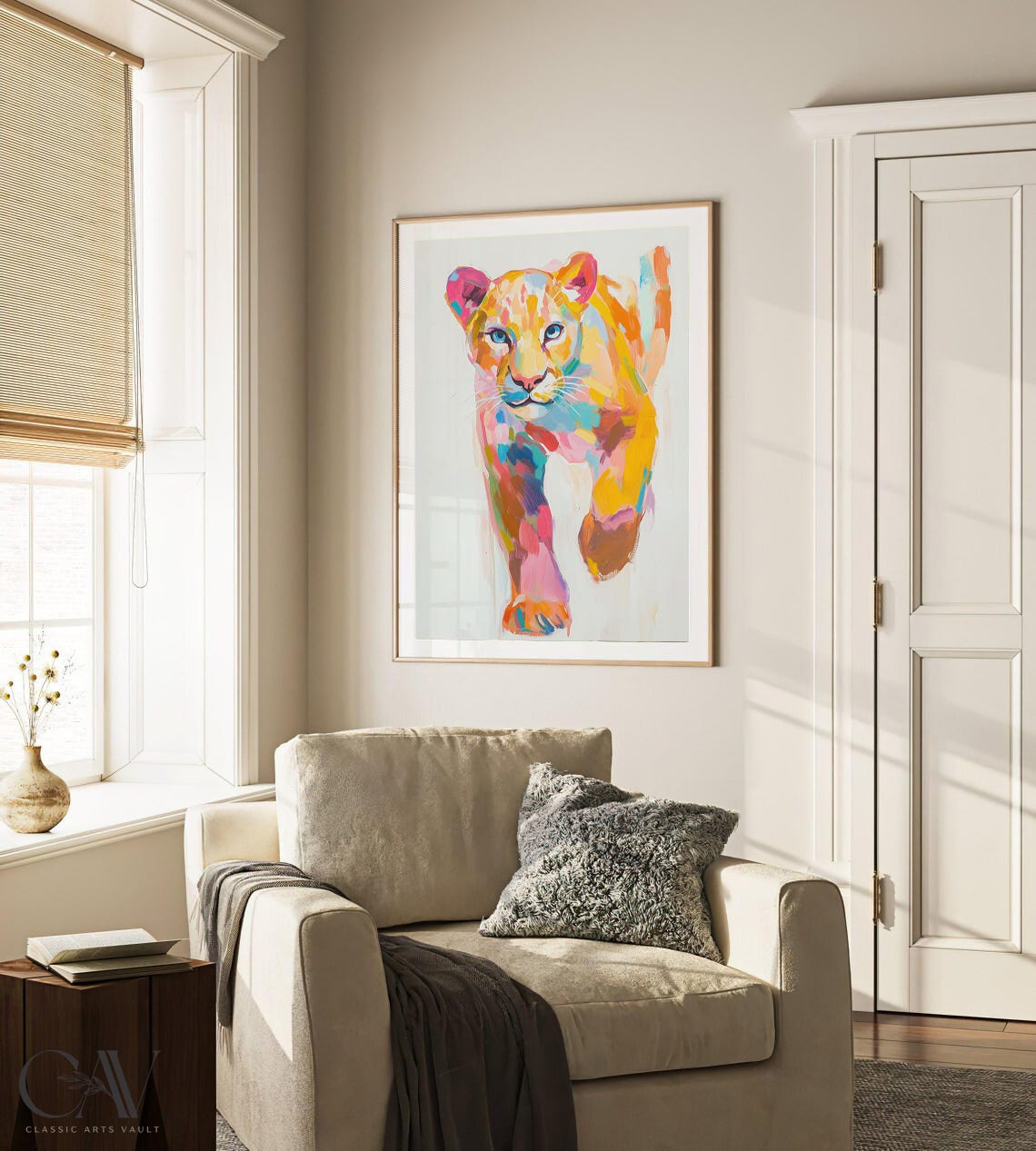 Lion Cub Colorful Brushstroke Portrait Playful Baby Animal Wall Art - Image 3