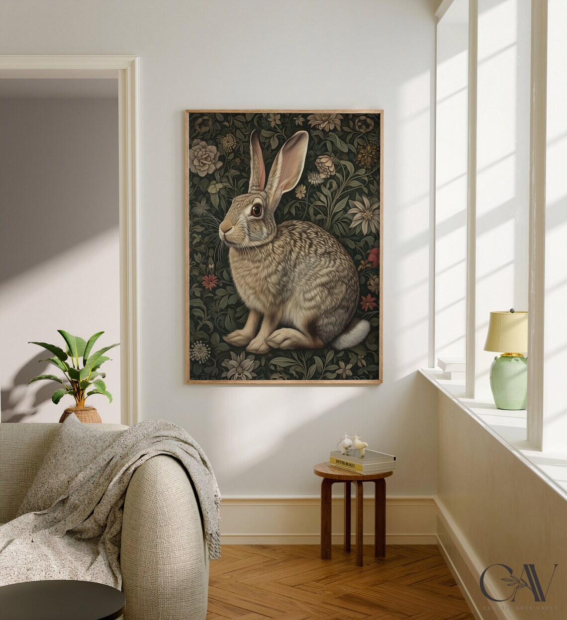 William Morris Inspired Rabbit Art Print, Bunny Decor - Image 2