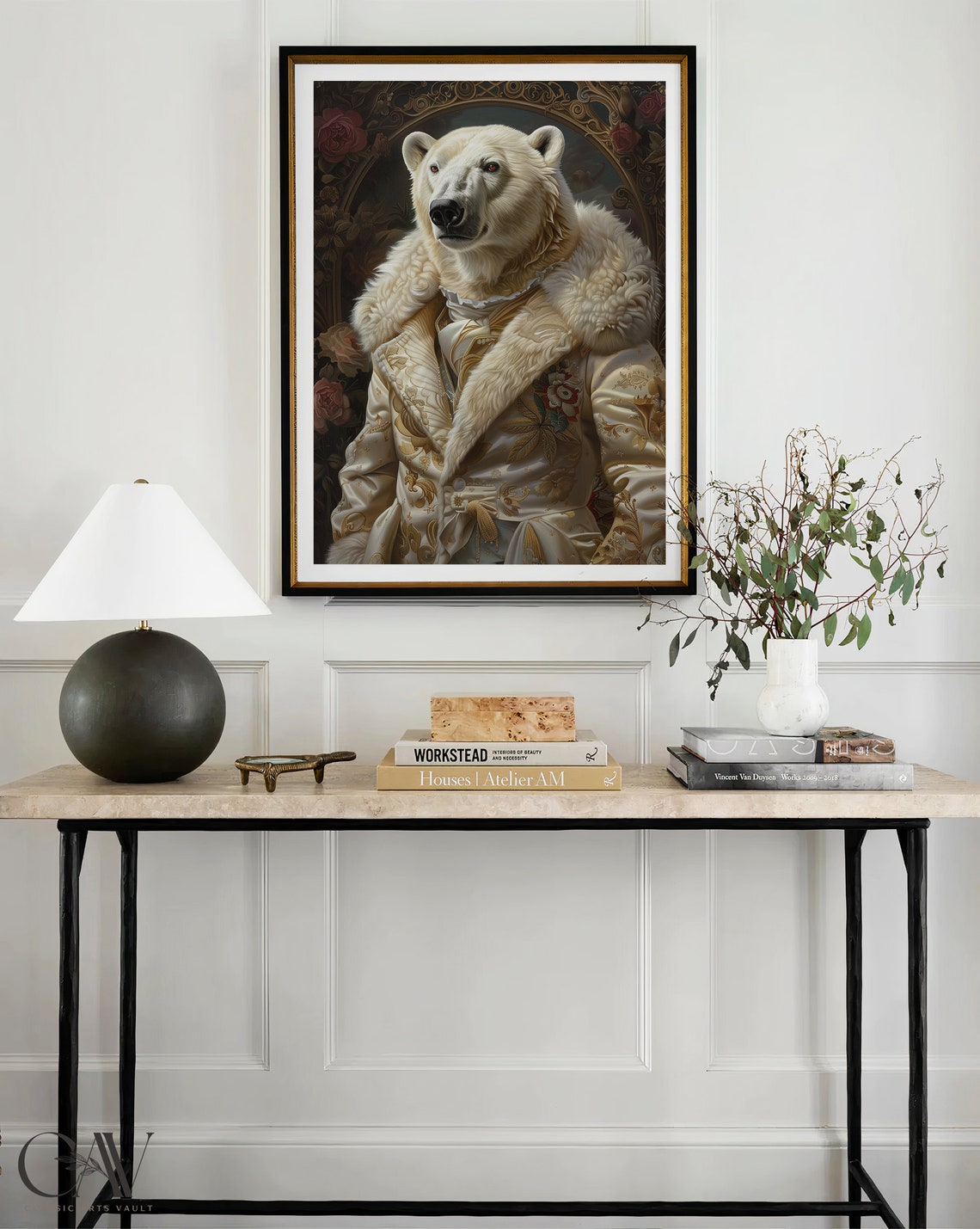 Polar Bear Royal Renaissance Portrait Ivory Brocade Coat Wall Art - Image 4