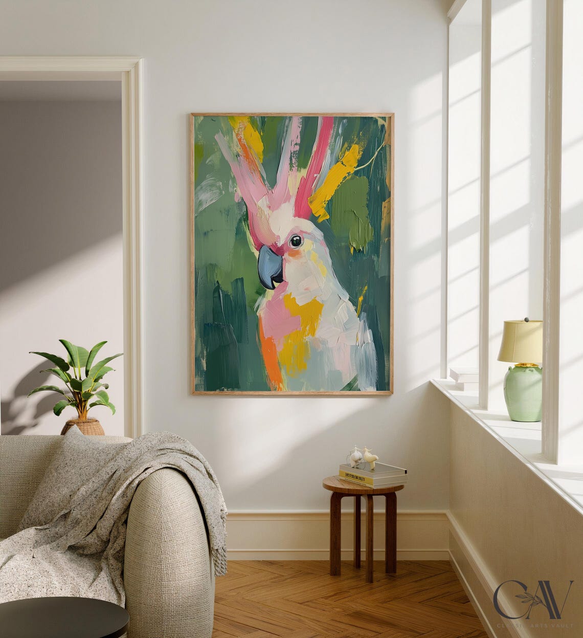 Cockatoo Abstract Painterly Pink Yellow Modern Pop Art Poster - Image 3