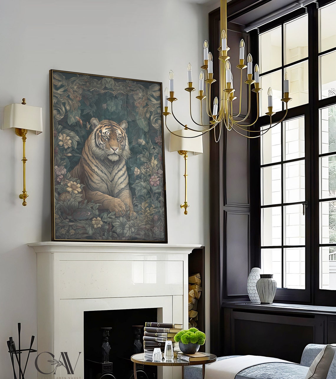 Tiger in Dark Botanical Jungle Vintage Illustration Art Poster - Image 2