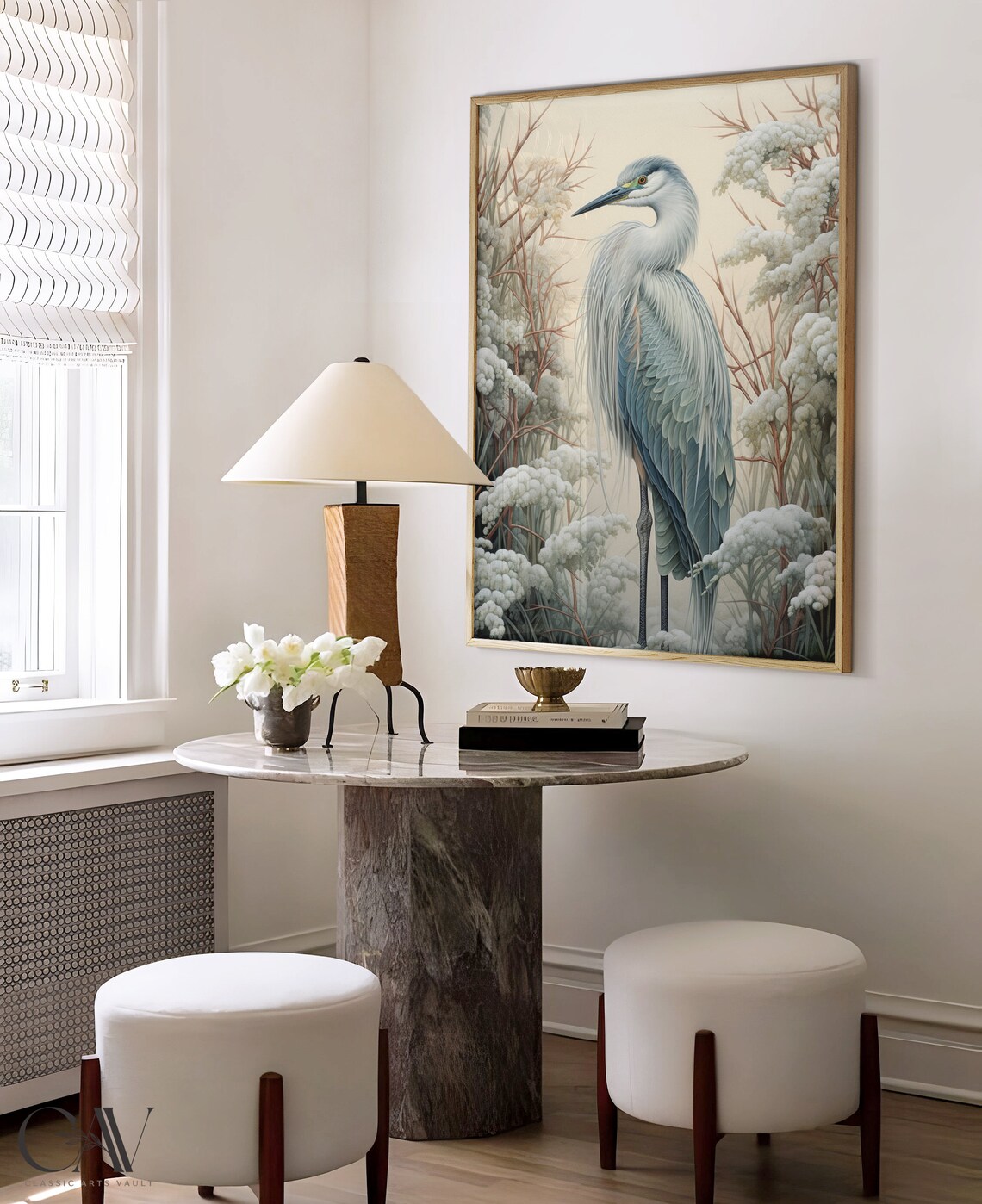 William Morris-Inspired Crane Bird Winter Art Print - Image 4