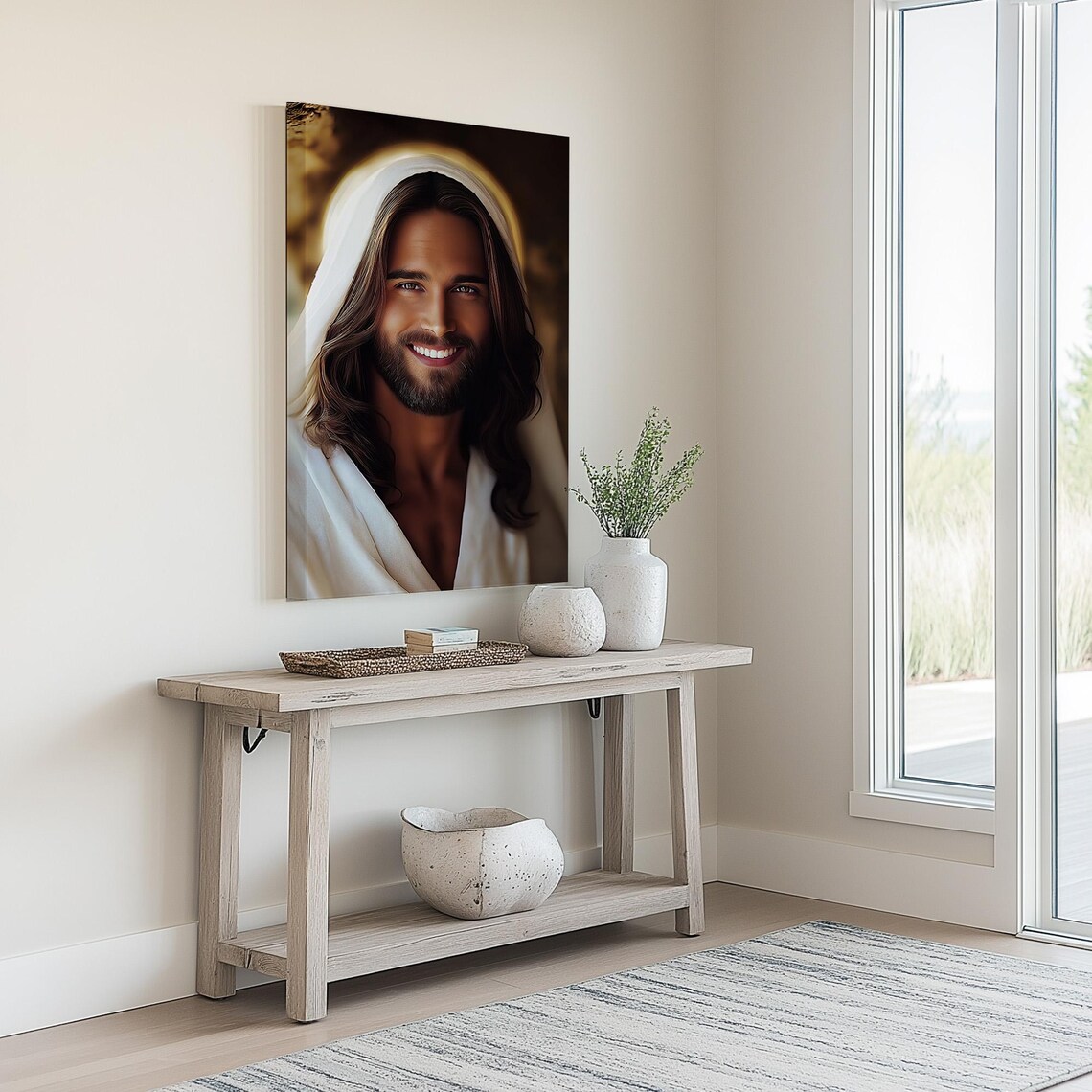 Smiling Jesus Christ Portrait With Soft Halo Close Up Poster - Image 5