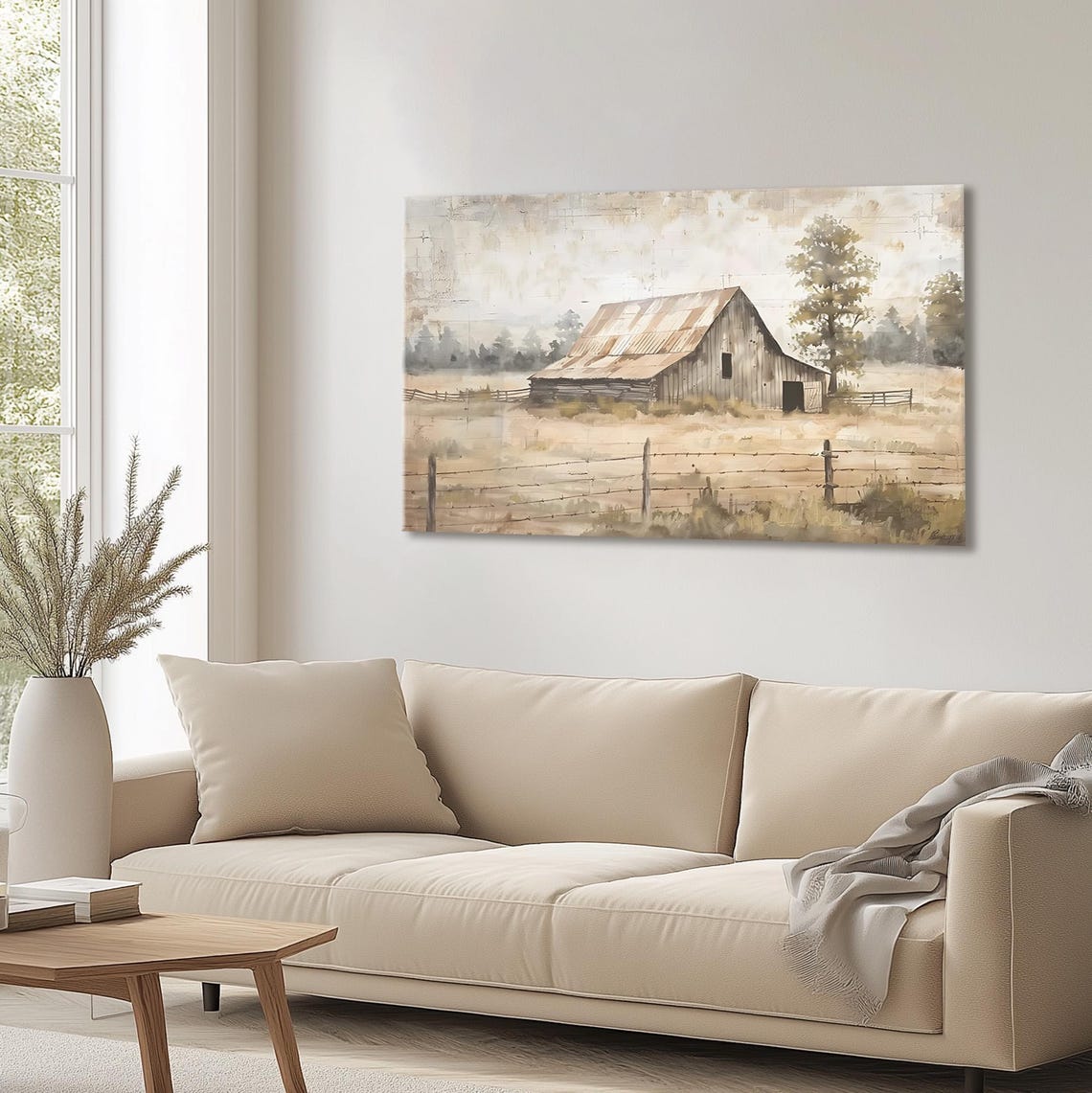 Rustic Old Barn In Misty Pastel Field Farmhouse Landscape Wall Art - Image 4
