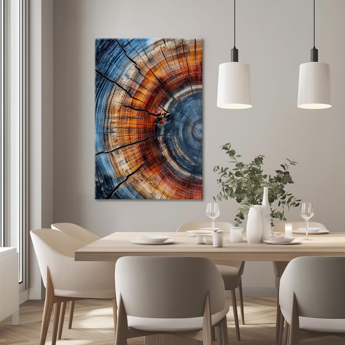 Colorful Tree Ring Cross Section Abstract Blue And Rust Wall Art - Image 3