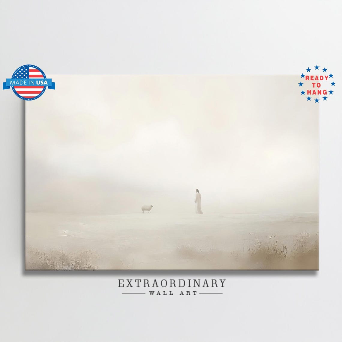 Minimalist Shepherd And Sheep Lost Parable In White Mist Poster - Image 6