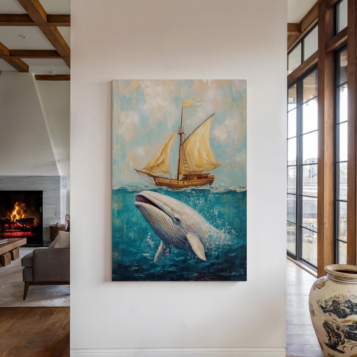 Sailing Ship And Whale Ocean Scene Nautical Wall Art - Image 7