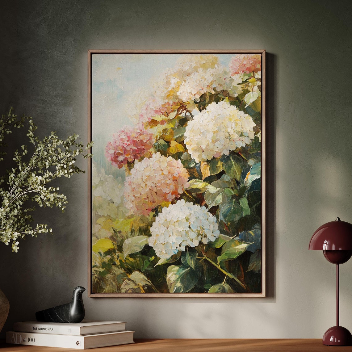 Hydrangea Blooms Impressionist Floral Garden Scene Art Poster