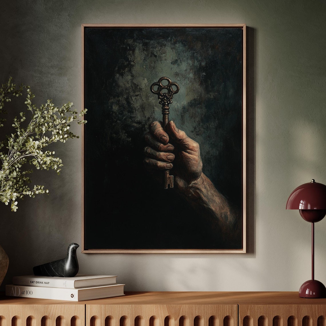 Hand Holding Skeleton Key Dark Gothic Vintage Mysterious Art Poster