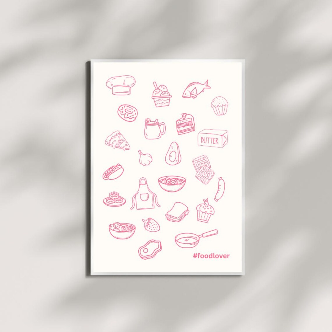 Food Lover Art Print Pink Line Kitchen Illustration