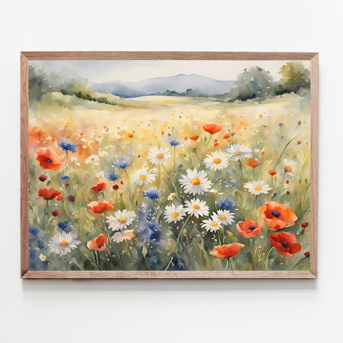 Wildflowers Meadow Watercolor Art Print, Farmhouse Decor
