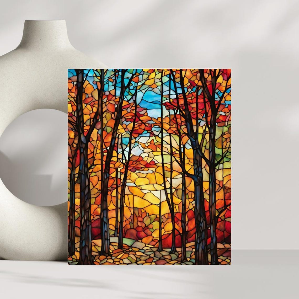 Stained Glass Effect Autumn Forest In Fiery Fall Colors Print