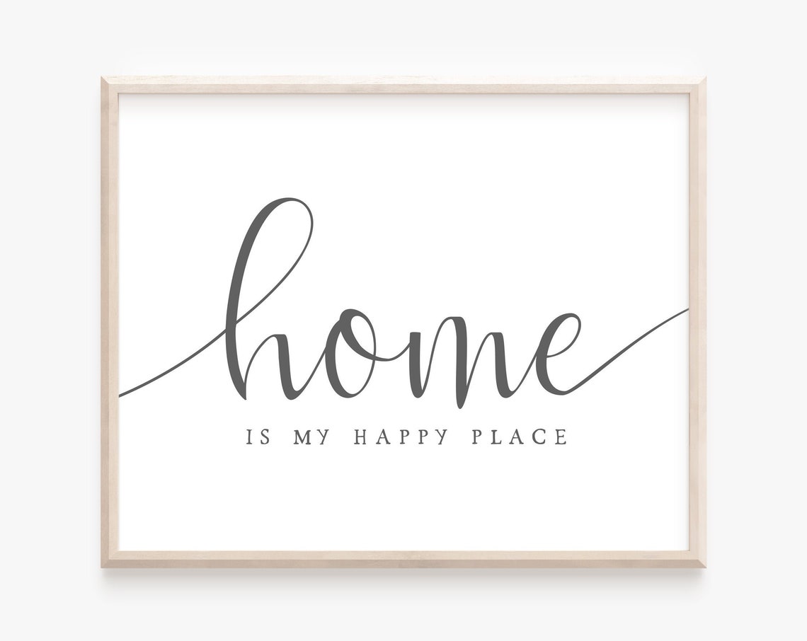 Home Is My Happy Place Gray Script Minimalist Quote Wall Art - Image 5