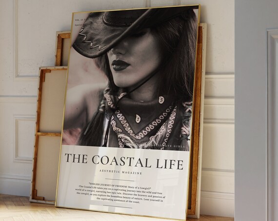 The Coastal Life Cowgirl Magazine Cover Black White Photo Poster