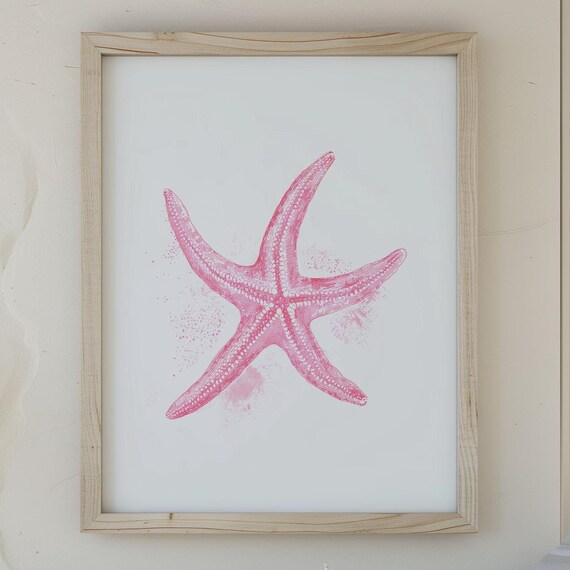 Coastal Starfish Print Boho Beach House Decor Trendy Pink Ocean Wall Art Summer Nautical Prints Sea Poster