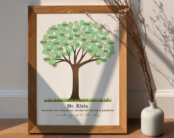 Teacher Appreciation Gift Diy Teacher Fingerprint Tree Keepsake From Student End Of Year Gift Personalized Thumbprints Class Gift