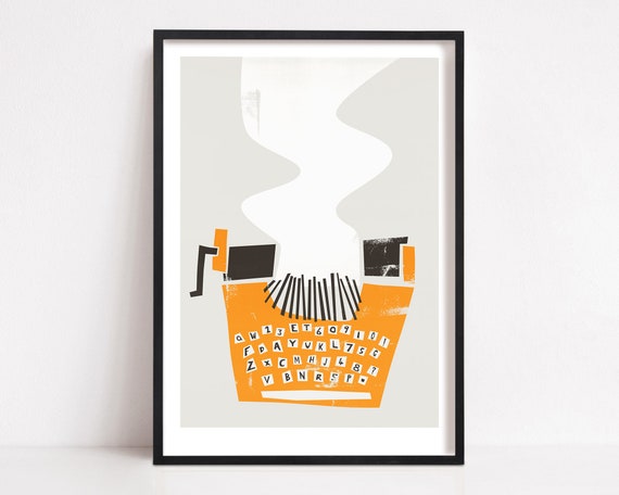 Retro Typewriter Art Print, Mid-Century Vintage Style