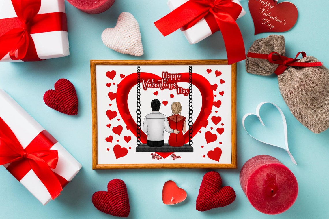 Personalized Valentines Day Couple on Heart Swing Custom Name Print