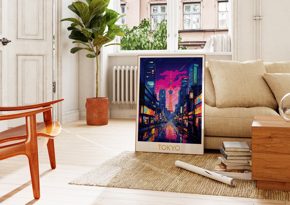 Tokyo Japan Night City Poster with Neon Streets and Tower Lights - Image 4