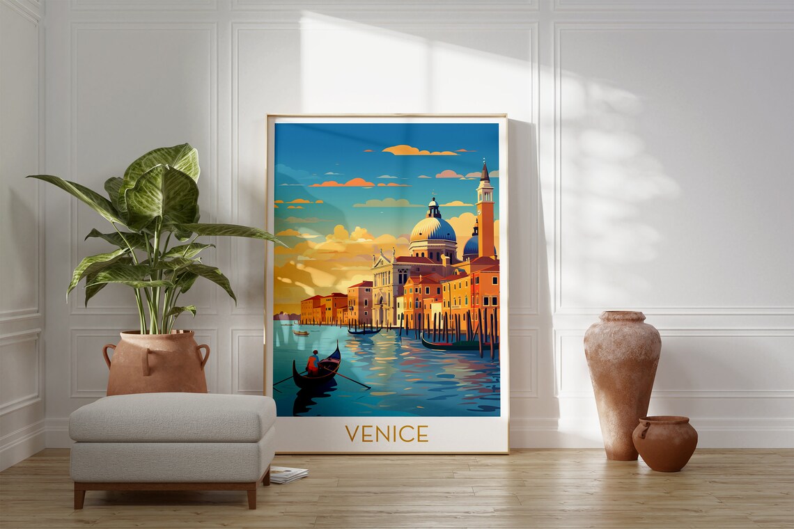 Venice Italy Grand Canal Poster with a Gondola at Golden Hour - Image 2