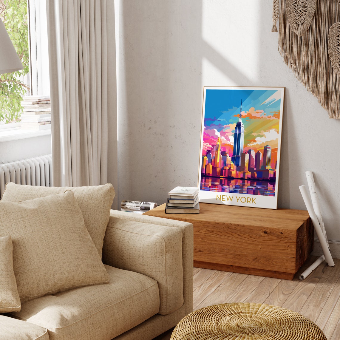 New York City Empire State Building Neon Pop Art Skyline Poster - Image 3