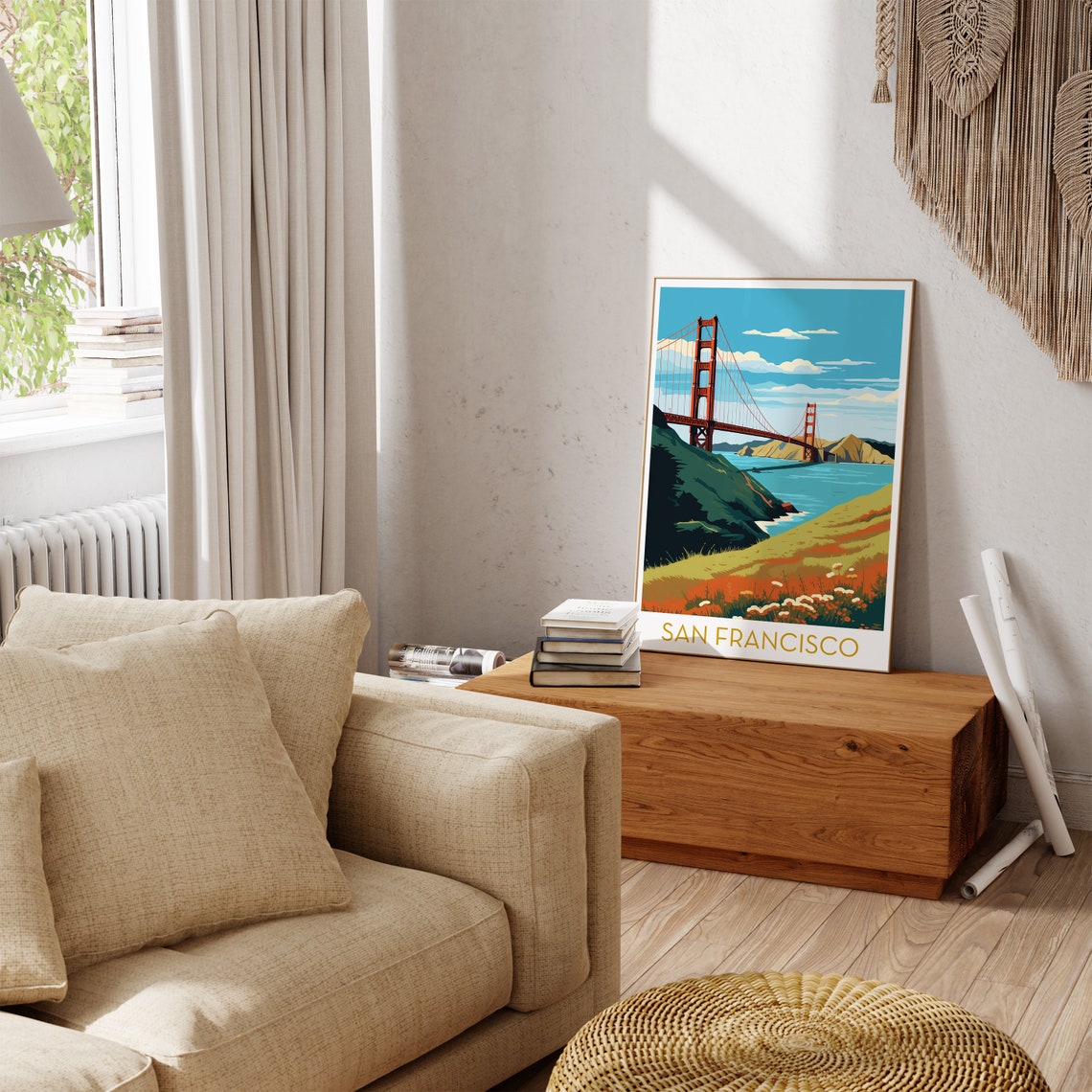 San Francisco California Poster with Golden Gate Bridge and Hills - Image 3