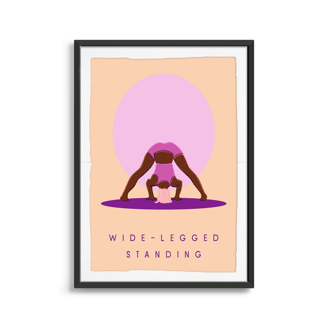Wide Legged Standing Yoga Pose Minimalist Pink Sun Art Poster